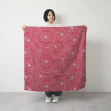 Paravent de 100 cm | Motif Iza Bunka | Lotus | Teinture double face Rouge / Vert turquoise (couleur eau) | Tissu Shantung en soie | Musubi Musubi