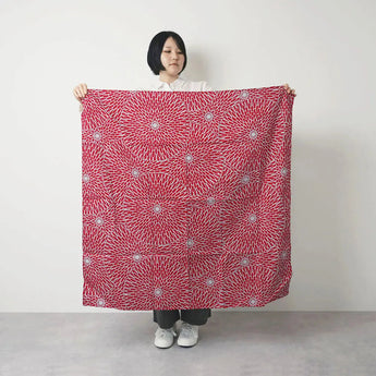 Paravent de 100 cm | Motif Iza Bunka | Lotus | Teinture double face Rouge / Vert turquoise (couleur eau) | Tissu Shantung en soie | Musubi Musubi