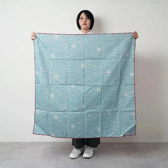 Paravent de 100 cm | Motif Iza Bunka | Lotus | Teinture double face Rouge / Vert turquoise (couleur eau) | Tissu Shantung en soie | Musubi Musubi