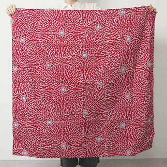 Paravent de 100 cm | Motif Iza Bunka | Lotus | Teinture double face Rouge / Vert turquoise (couleur eau) | Tissu Shantung en soie | Musubi Musubi