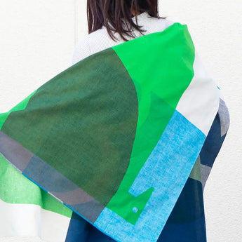 Baignoire 100cm | WATER BIRD / Green Navy | Masaru Suzuki - Double face | Organic cotton | Musubi Musubi