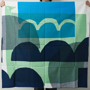 Baignoire 100cm | WATER BIRD / Green Navy | Masaru Suzuki - Double face | Organic cotton | Musubi Musubi