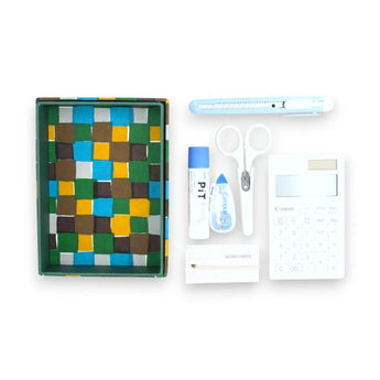 Sticker box case | Ichimatsu | Hand-dyed Japanese paper brush box made in Japan | Happy pattern series small item storage 【 Fuwa Market Original 】 Fuwa Market