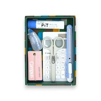 Sticker box case | Ichimatsu | Hand-dyed Japanese paper brush box made in Japan | Happy pattern series small item storage 【 Fuwa Market Original 】 Fuwa Market