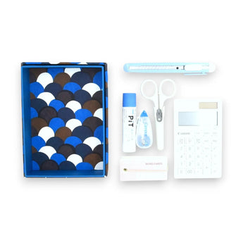 Sticker box case | Blue ocean wave pattern | Hand-dyed Japanese paper brush pen Japan-made | Happy pattern series Small item holder 【 Fuwa Market Original 】 Fuwa Market