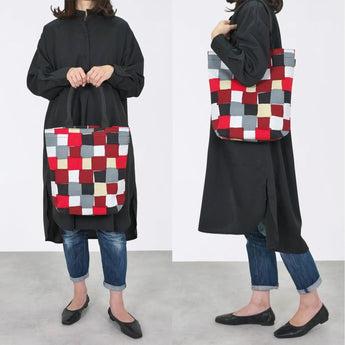 Tote bag (cylindrical) | Ichimatsu | Hand-dyed raw fabric Umbrella cloth 100% cotton bag Made in Japan | Kyoto craftsman work 【 Fuwa Market Original 】 Fuwa Market