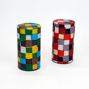 Tea caddy | Ichimatsu pattern | Hand-dyed Japanese paper Tea caddy Made in Japan | Happiness pattern series 【 Fuwa Market Original 】 Fuwa Market