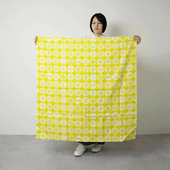 Paravent de 100 cm | Style Iza | Pin | Teinture double face jaune / vert | Tissu en coton | Musubi Musubi