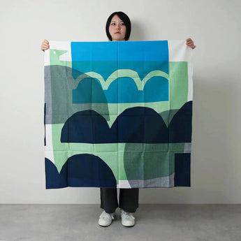 Baignoire 100cm | WATER BIRD / Green Navy | Masaru Suzuki - Double face | Organic cotton | Musubi Musubi