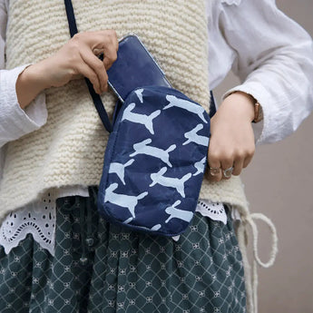 Washi Paper Smartphone Pouch | mina perhonen | run run run Dark Blue | Lightweight Crossbody Bag | SIWA SIWA