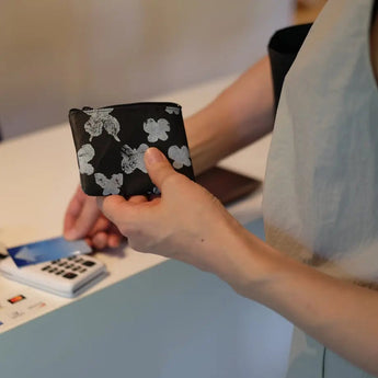 Washi Coin Case | mina perhonen | w memoria Black | Card Case with Small Coin Pocket | SIWA SIWA