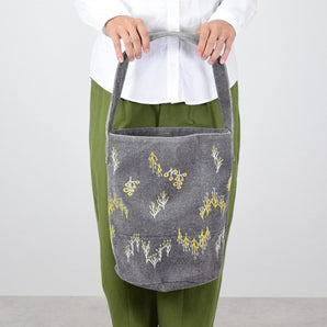 salvia | Forest bucket tote cotton canvas刺繍ステッチグレー 
