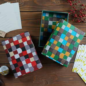 Wrapping Box Case | Ichimatsu | Hand-dyed Japanese Paper Brush Box Made in Japan | Happiness Pattern Series Small Item Holder 【 Fuwa Market Original 】 