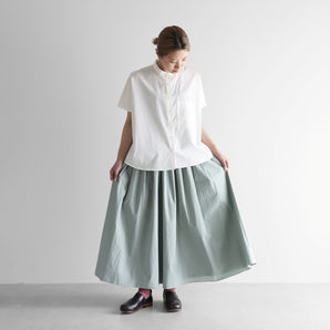 【ブラウス】ギザコットン ブロードバンドカラー 半袖ワイドブラウス 白 フリーサイズ HUIS.