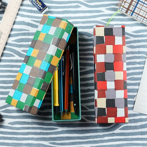 Pencils | Ichimatsu | Hand-dyed Japanese paper, brush box, made in Japan | Happy pattern series, small item storage 【Fuwa Market Original】 