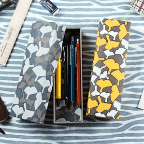 Pencils | Ginkgo Tree | Hand-dyed Japanese Paper Brush Box Made in Japan | Happy Pattern Series Small Item Holder 【Fuwa Market Original】 