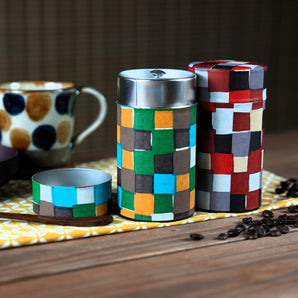 Tea caddy | Ichimatsu Kousa | Hand-dyed Japanese paper Tea caddy Made in Japan | Happiness pattern series 【 Fuwa Market Original 】 