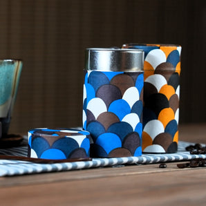 Tea caddy | Seikaiha pattern | Hand-dyed Japanese paper tea container made in Japan | Happy Bunyo series 【Fuwa Market Original】 