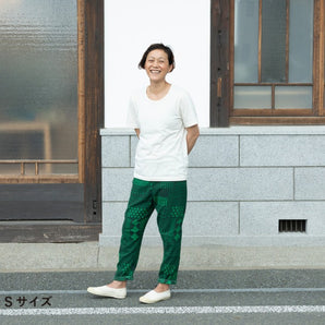 【ボトムス】手捺染 もんぺ よつめデザイン 花布 高島ちぢみ M L うなぎの寝床