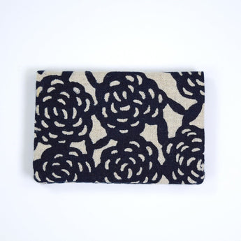 Yotsume dyed cloth, name engraving included, card case, mass-produced flower, blue-green, vermilion, navy