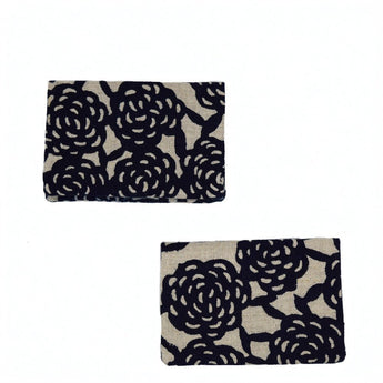 Yotsume dyed cloth, name engraving included, card case, mass-produced flower, blue-green, vermilion, navy