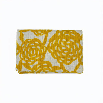 Yotsume dyed cloth sleeve with name engraving, card case, unlimited flowers, mountain breath, yellow, yellow ocher