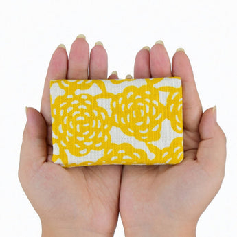 Yotsume dyed cloth sleeve with name engraving, unlimited flowers, mountain breath, yellow, yellow ocher